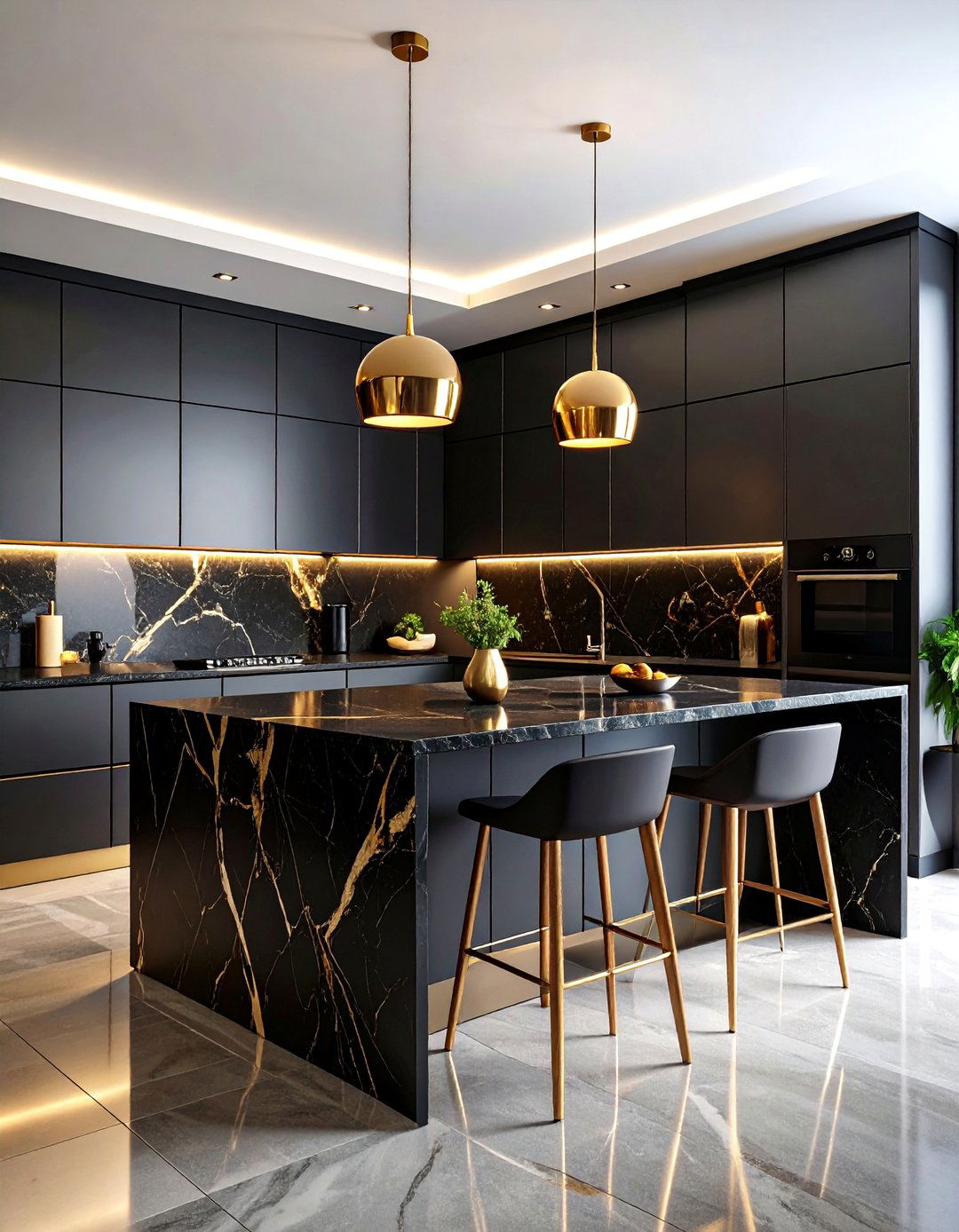 Luxury Black Marble and Gold Kitchen - 25 black white and gold kitchen ideas