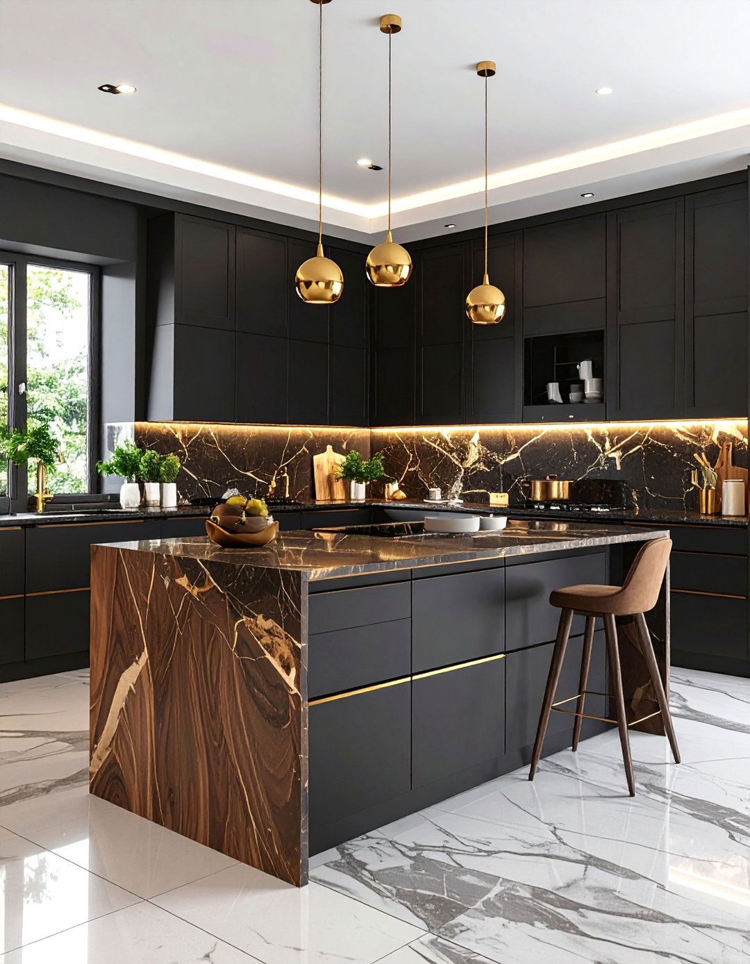 Luxury Black and Brown Kitchen with Gold Accents - 25 Black and Brown Kitchen Ideas