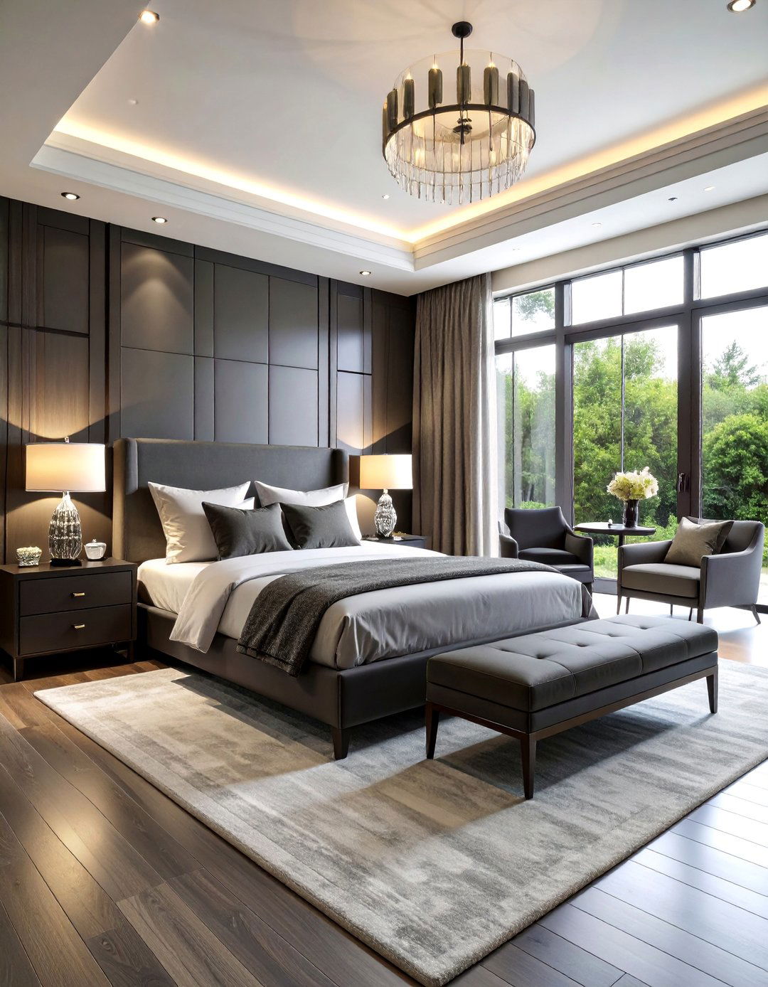 Luxury Black and Silver Master Suite with Sitting Area - 25 Black and Silver Bedroom Ideas