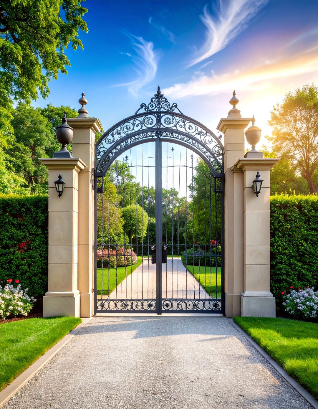 Luxury Double Panel Gate with Grand Entrance Design - 25 Metal Garden Gate Ideas