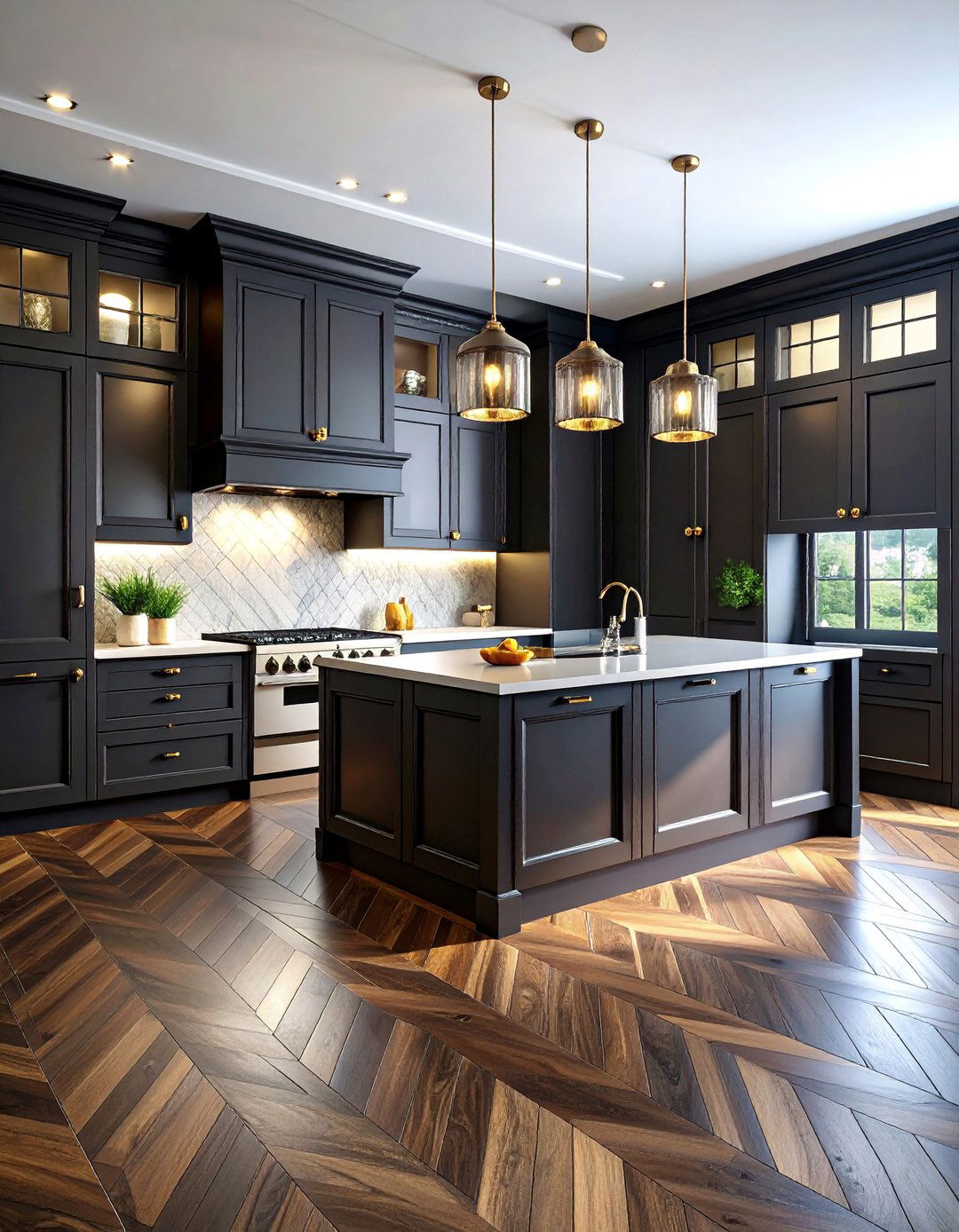 Luxury Ebony Inlay Kitchen with Sophisticated Contrast - 25 Kitchens With Wood Floors