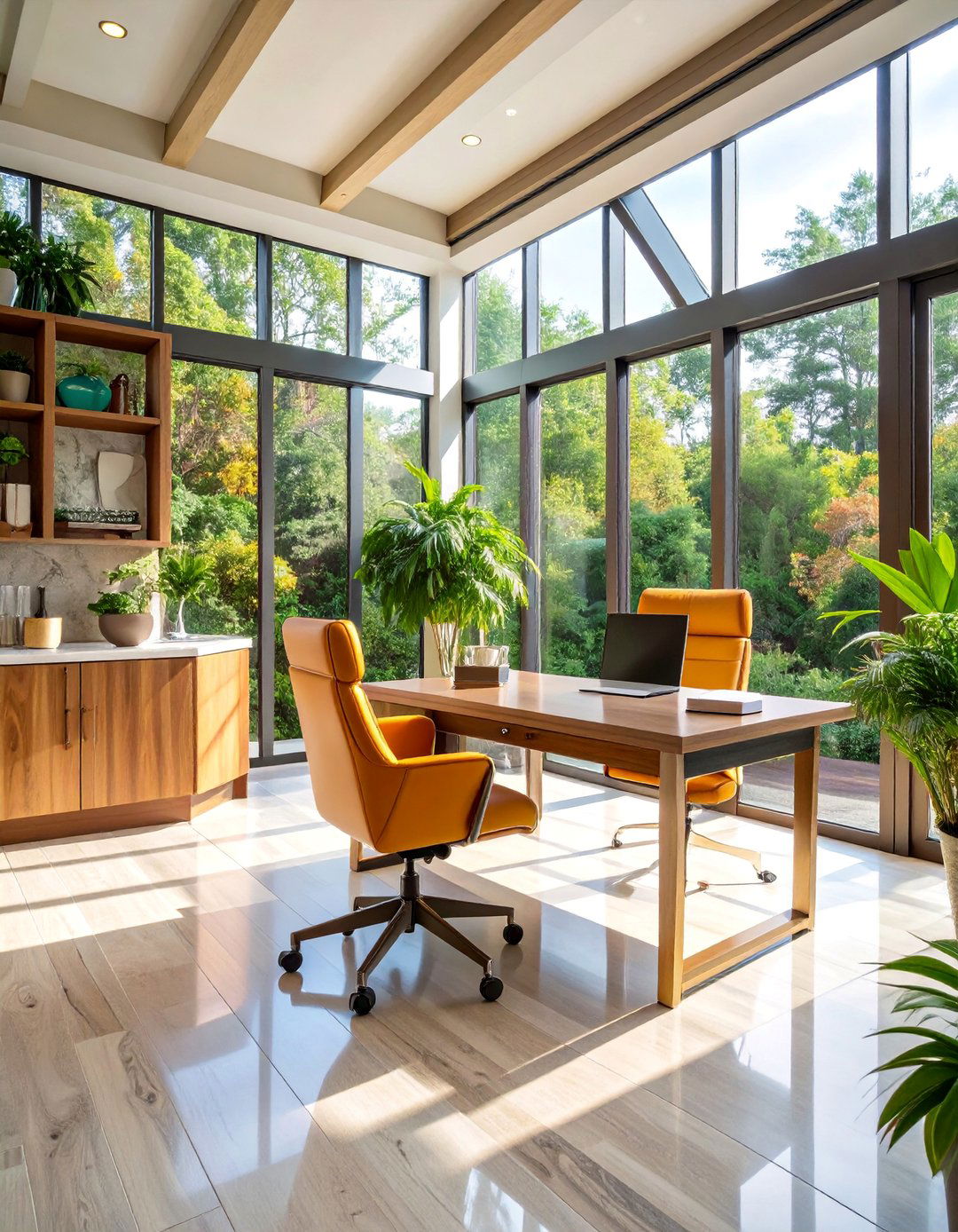 Luxury Executive Sunroom Office with Premium Materials - 25 Sunroom Office Ideas