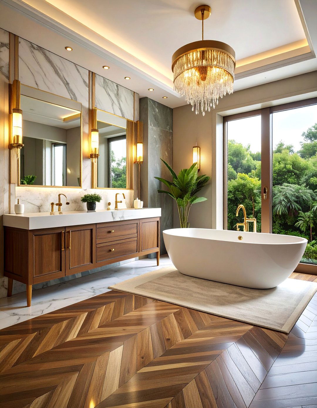 Luxury Hotel Bathroom with Dark Walnut Chevron - 25 Ideas for Wood Floors in Bathrooms