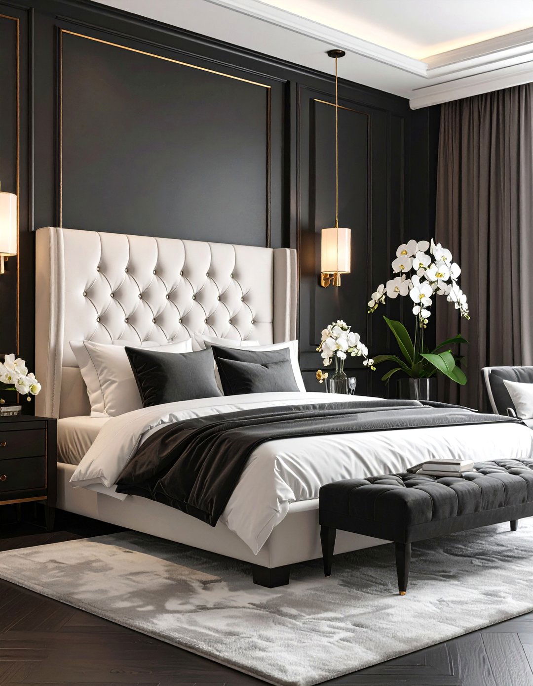 Luxury Hotel Inspired Black and White Bedroom - 25 Feminine Black and White Bedroom Ideas
