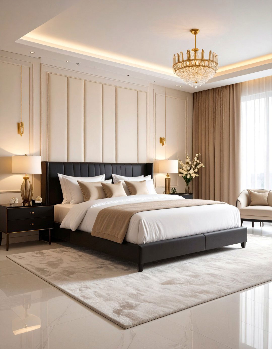 Luxury Hotel Inspired Cream and Black Bedroom - 25 Cream and Black Bedroom Ideas
