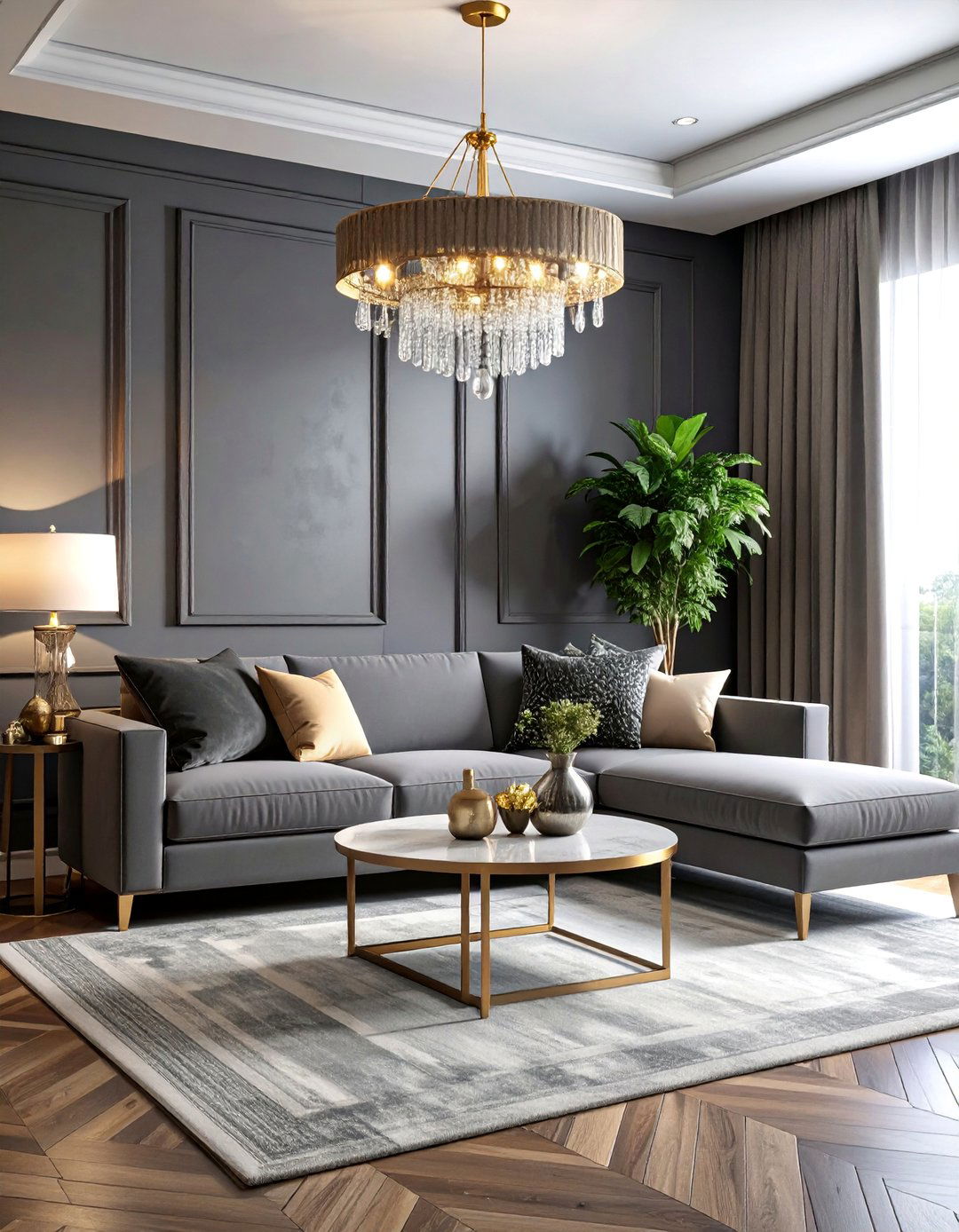 Luxury Hotel Inspired Living Room - 25 living room grey walls black trim