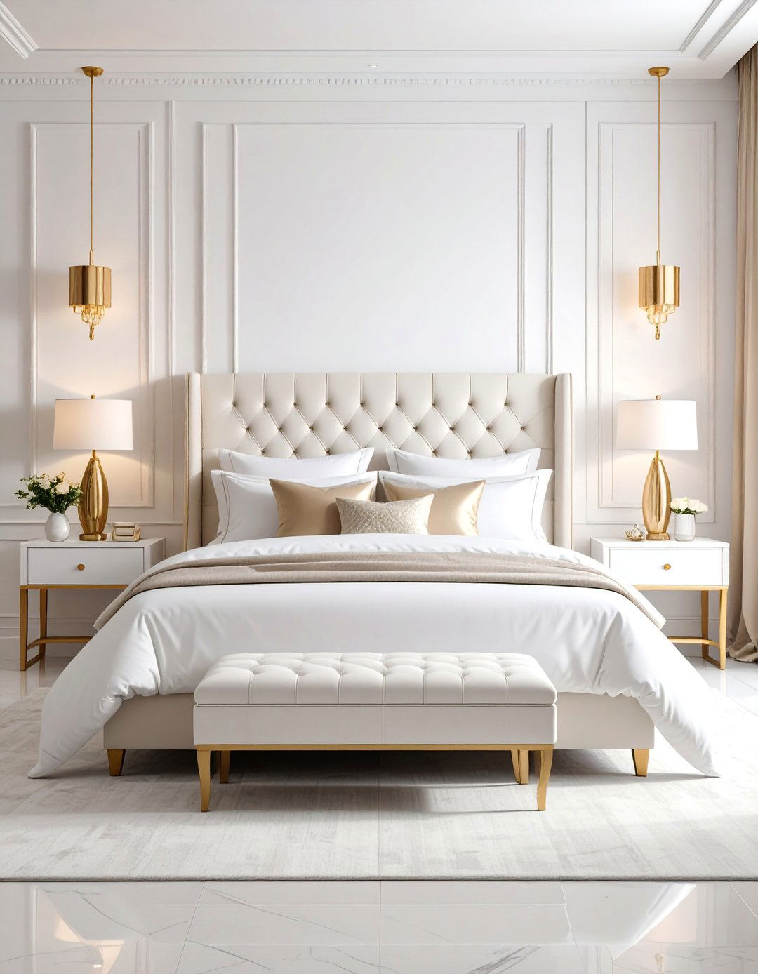 Luxury Hotel White and Gold Bedroom - 25 White and Gold Bedroom Ideas