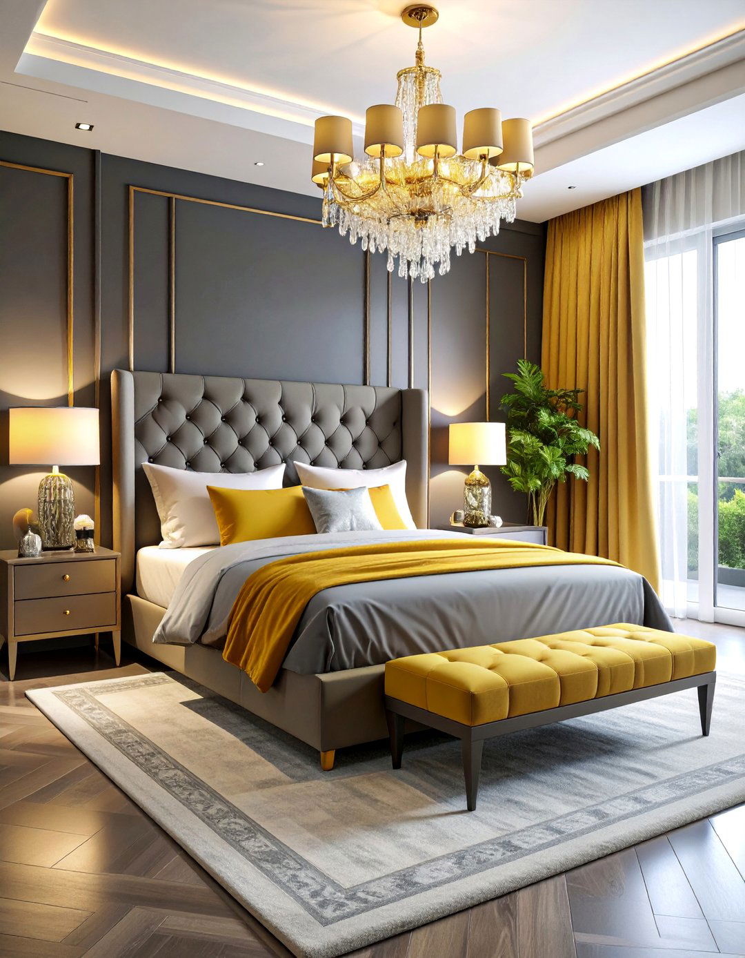 Luxury Hotel Yellow and Grey Bedroom Suite - 25 Yellow and Grey Bedroom Ideas