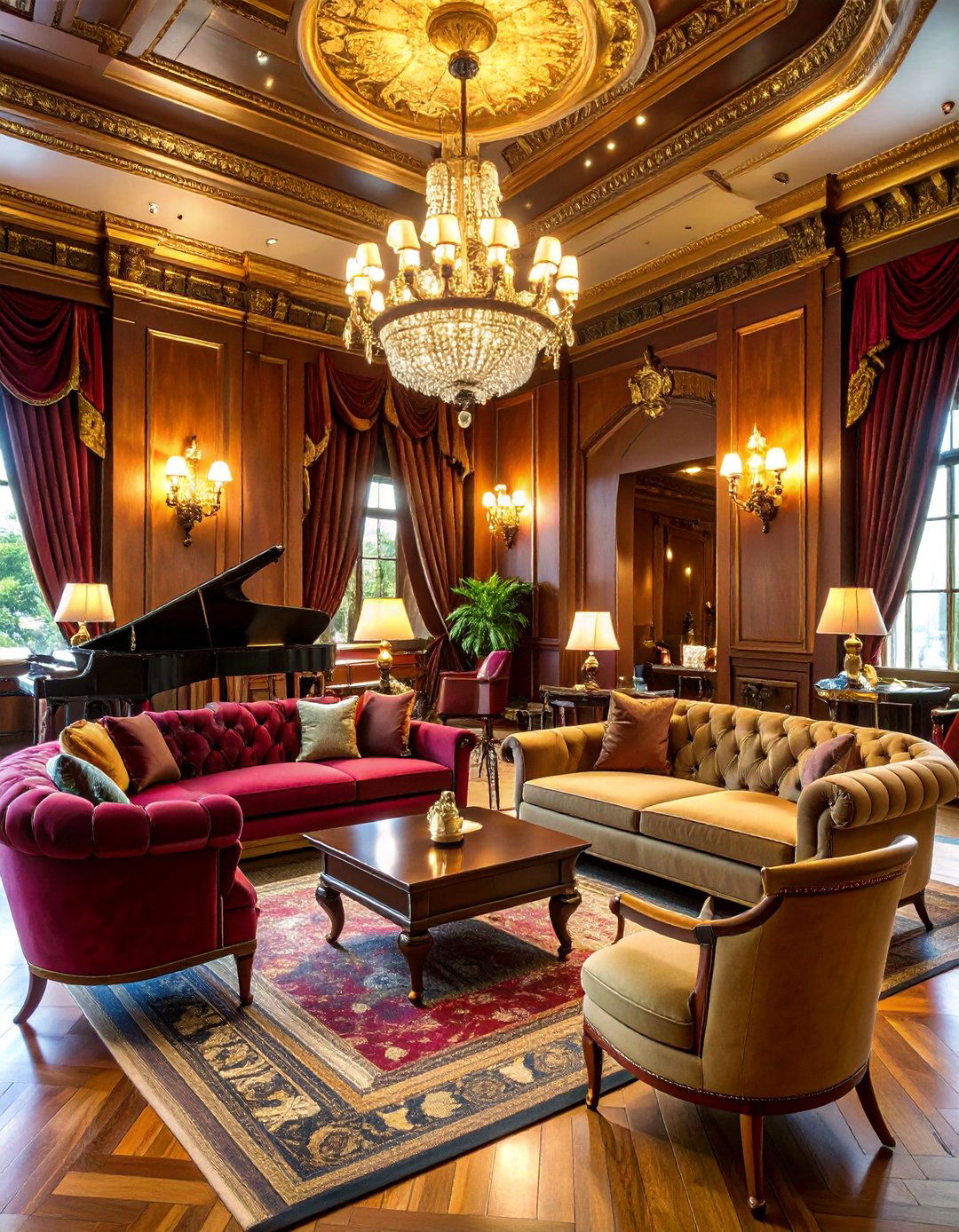 Luxury Jazz Lounge with Velvet and Brass Accents - 25 Music Room Ideas