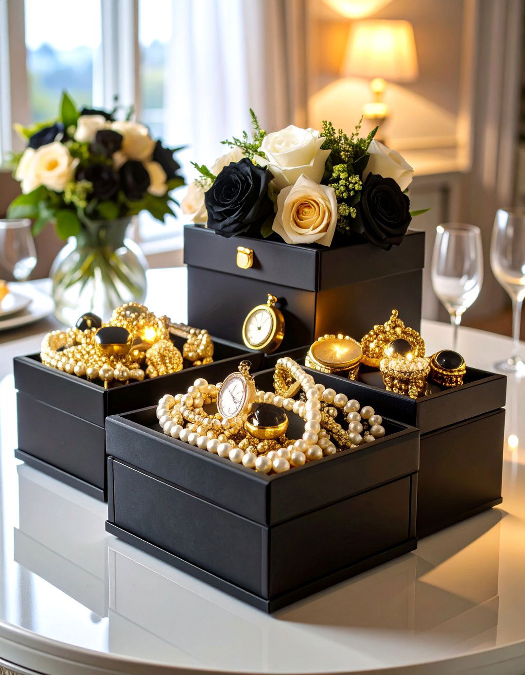 Luxury Jewelry Box Display - 25 Black and Gold Centerpiece Ideas