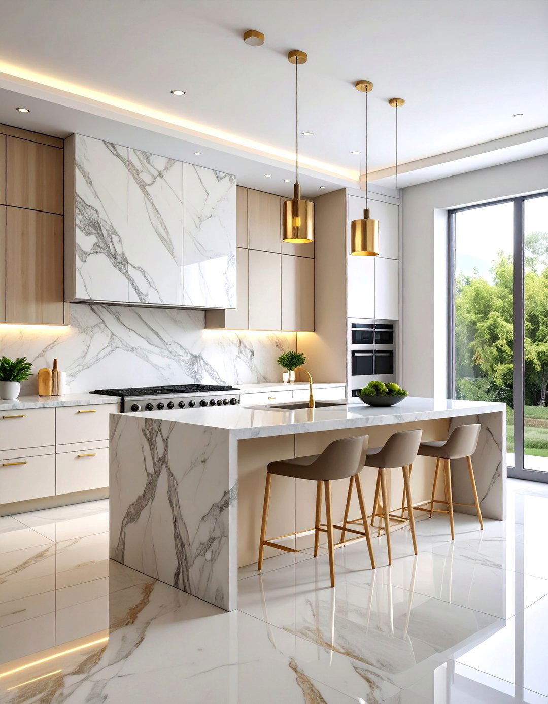 Luxury Kitchen with Marble Statement Walls - 25 Kitchen Remodel Ideas