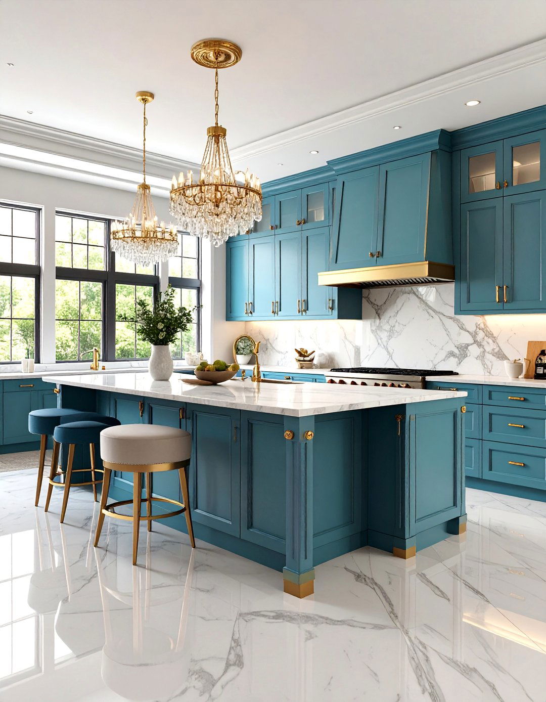 Luxury Kitchen with Marble Surfaces and High End Seating - 25 Eat in Kitchen Ideas