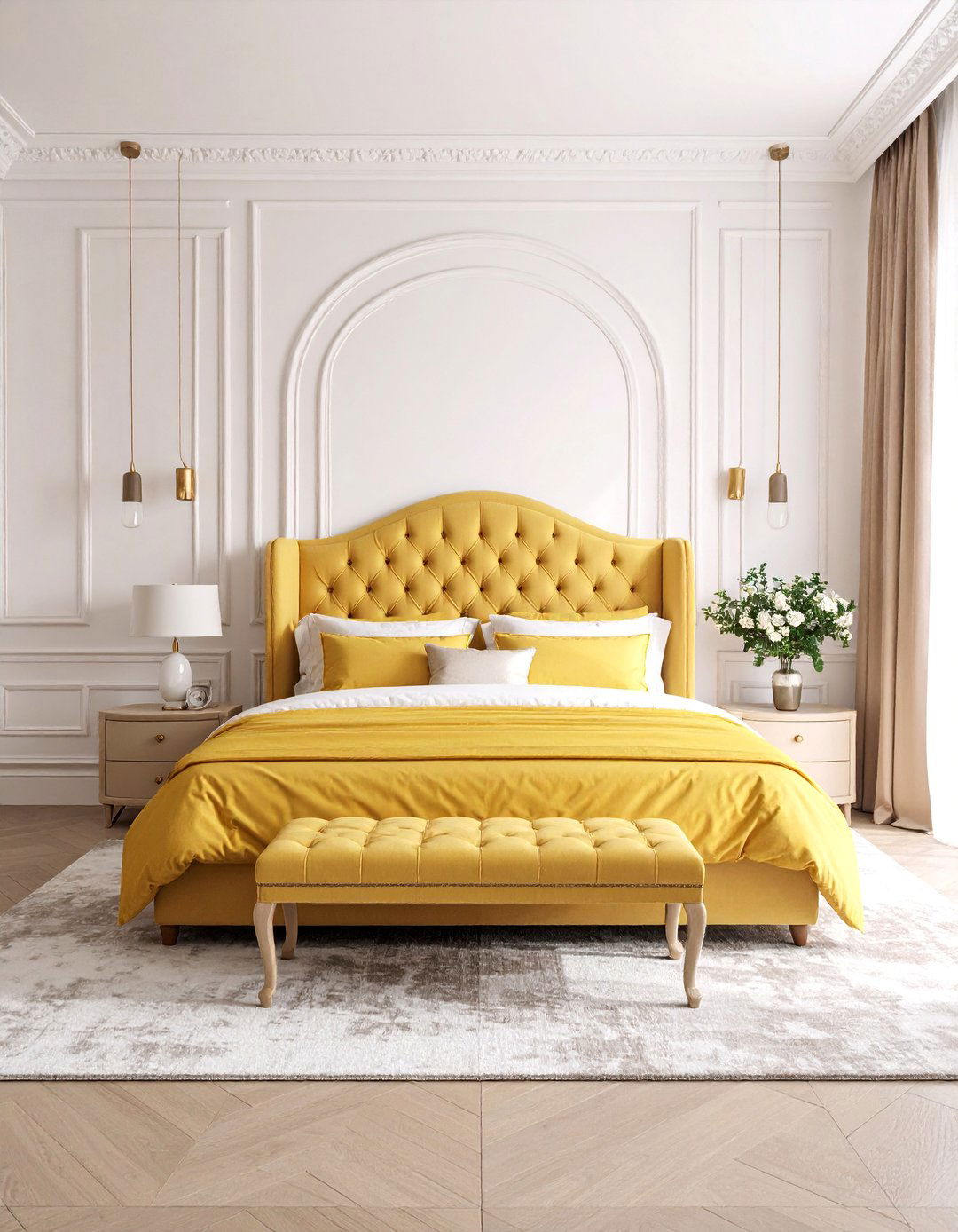 Luxury Lemon Hotel Suite Bedroom with Plush Furnishings - 25 Lemon Bedroom Ideas