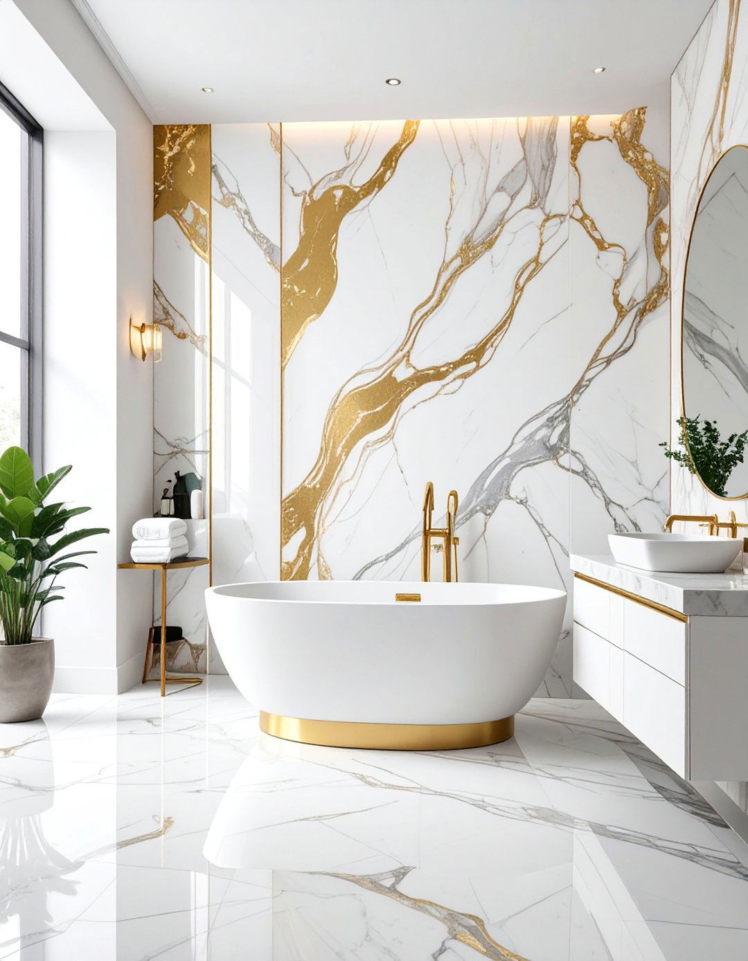 Luxury Marble Effect with Gold Veining - 25 Bathroom Mural Ideas