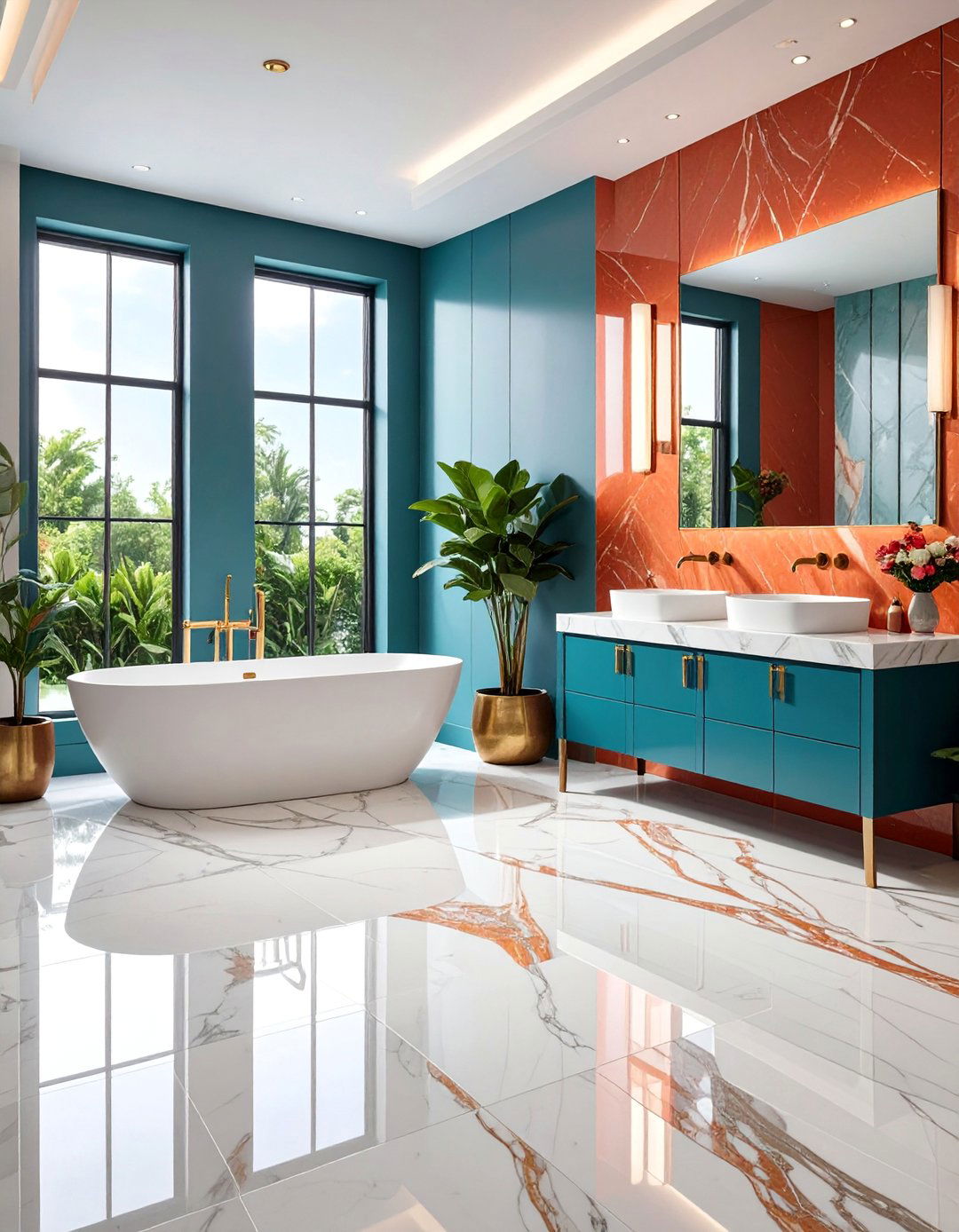 Luxury Marble Look Quartz Powder Room Floor Tiles - 25 Powder Room Floor Tile Ideas