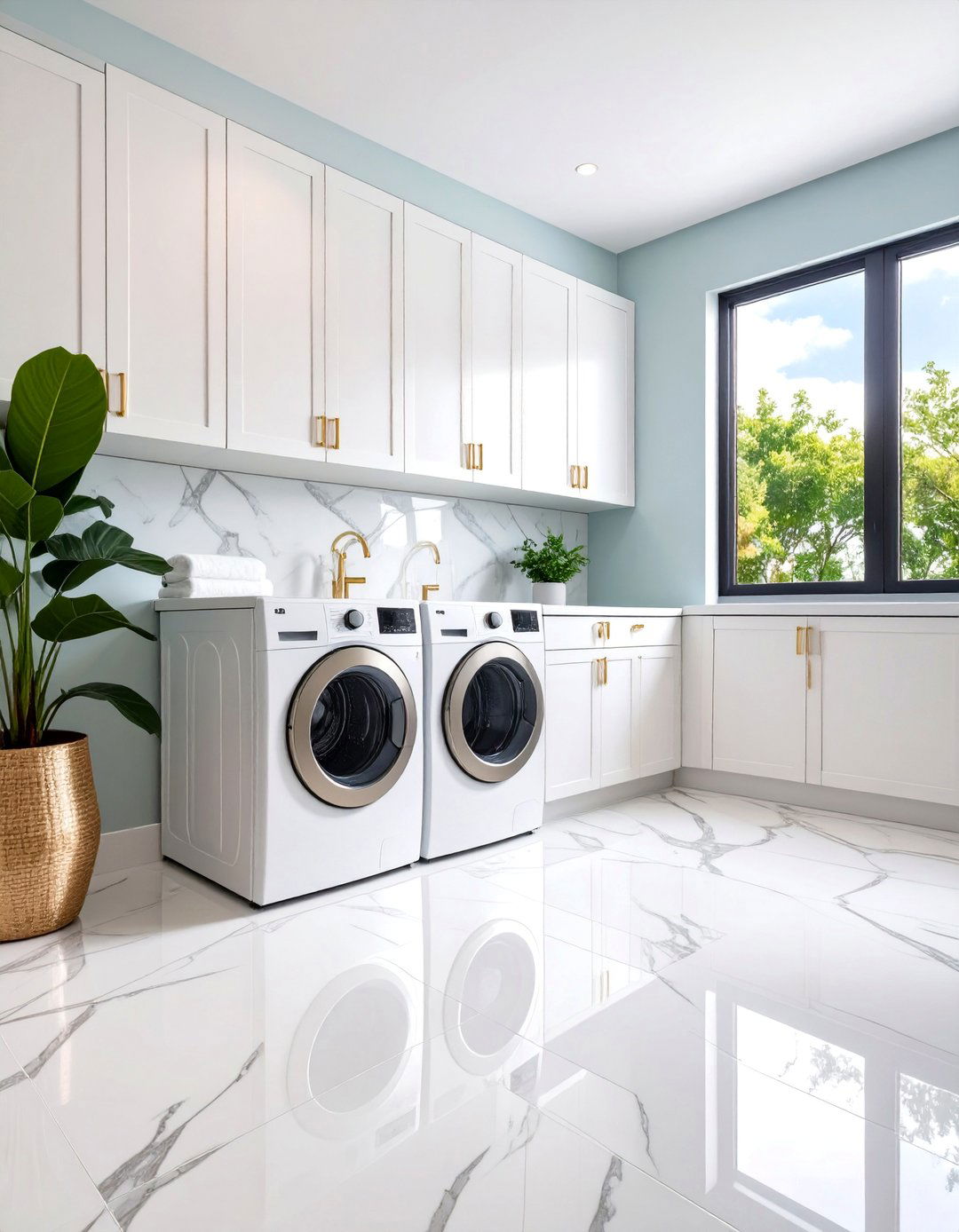 Luxury Marble Look Quartz Tiles - 25 Laundry Room Tile Ideas
