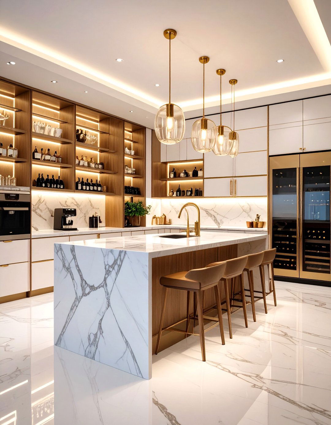 Luxury Marble Pantry with Built In Coffee Station - 25 Walk in Pantry Ideas