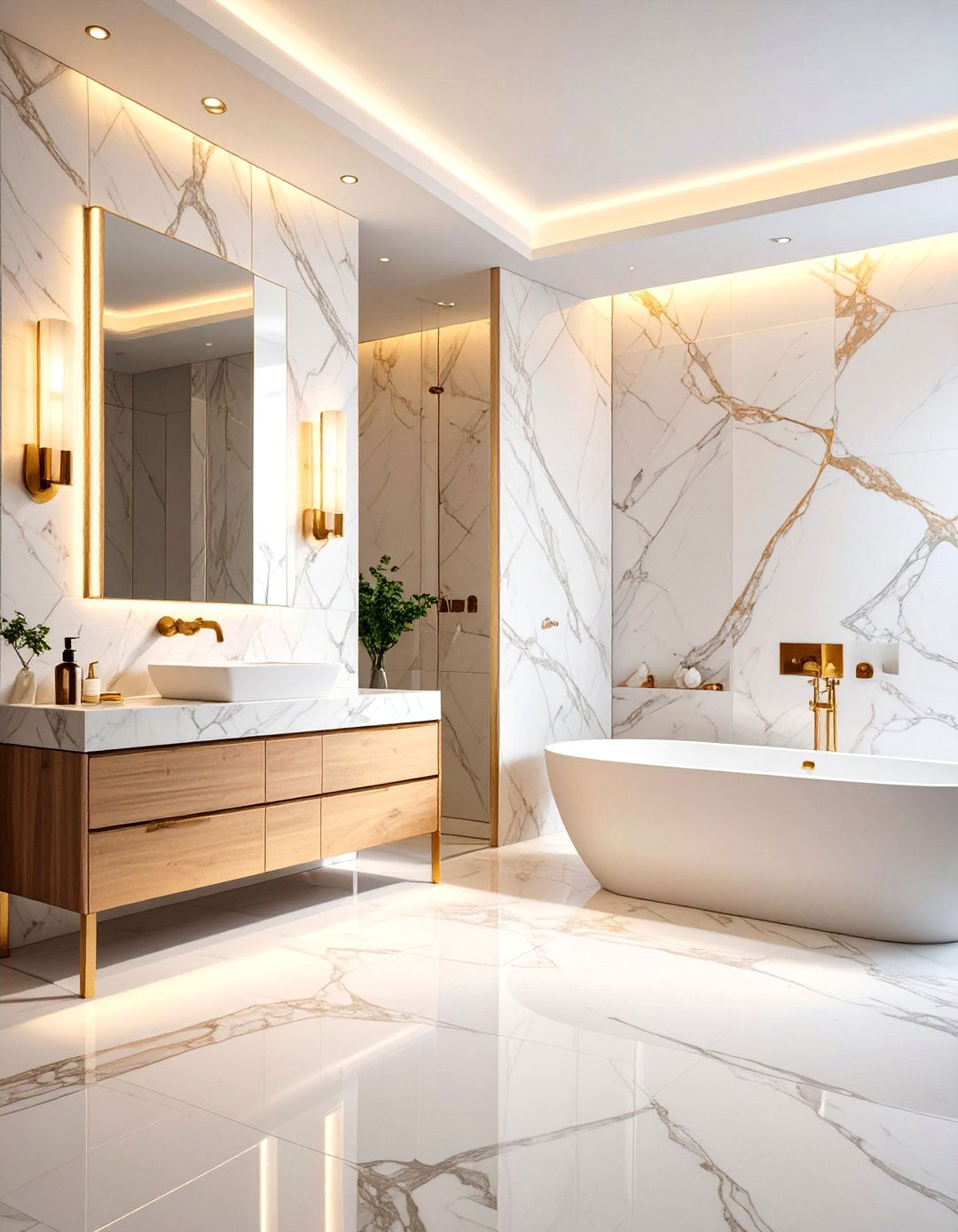 Luxury Marble Wet Room with Brass Accents - 25 Wet Room Ideas