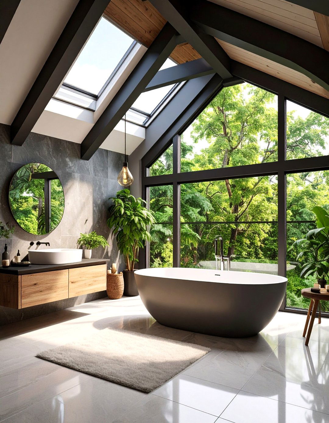 Luxury Master Bathroom with Black Vaulted Ceiling - 25 Black Ceiling Design Ideas