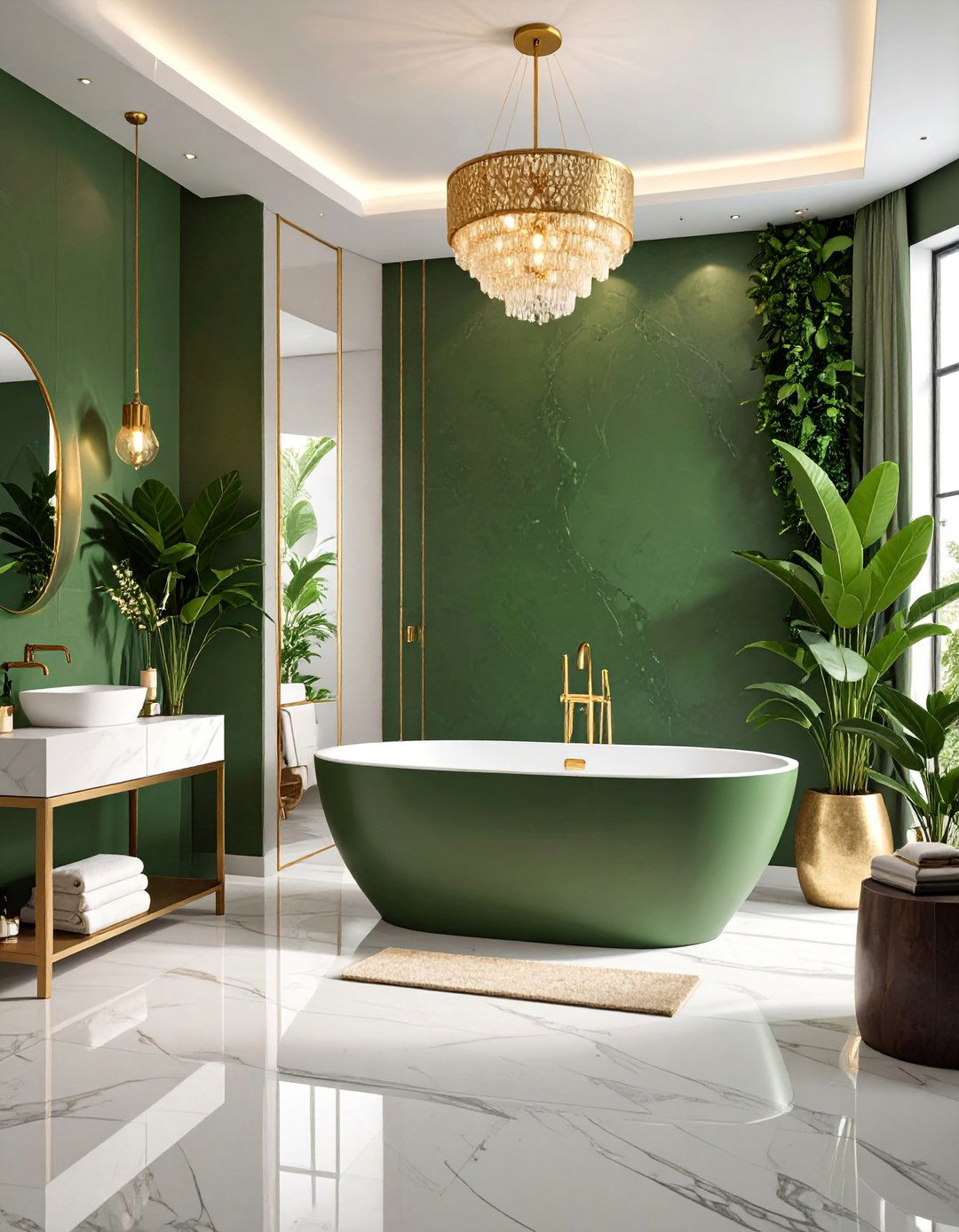 Luxury Master Bathroom with Olive Green Venetian Plaster - 25 Olive Green Accent Wall Ideas