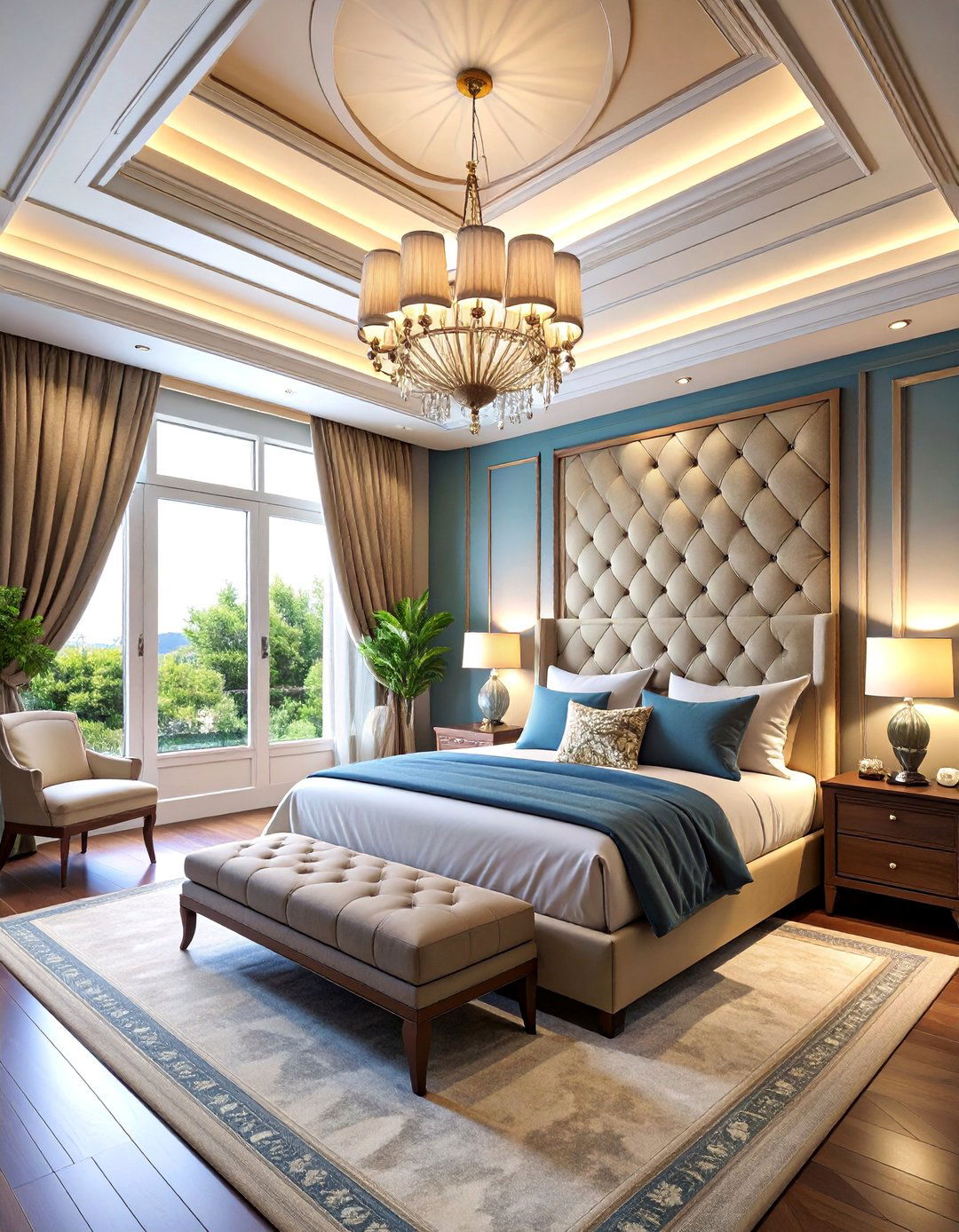 Luxury Master Bedroom Reverse Tray Ceiling with Fabric Panels - 25 Reverse Tray Ceiling Ideas