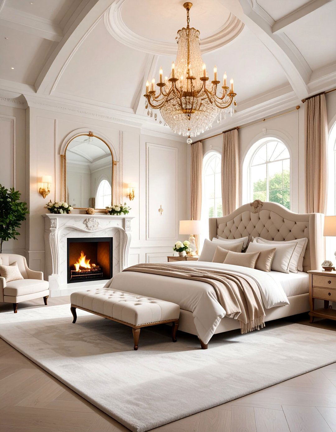 Luxury Master Bedroom with Marble Fireplace and Sitting Area - 25 Rooms With Fireplaces With Vaulted Ceilings Features