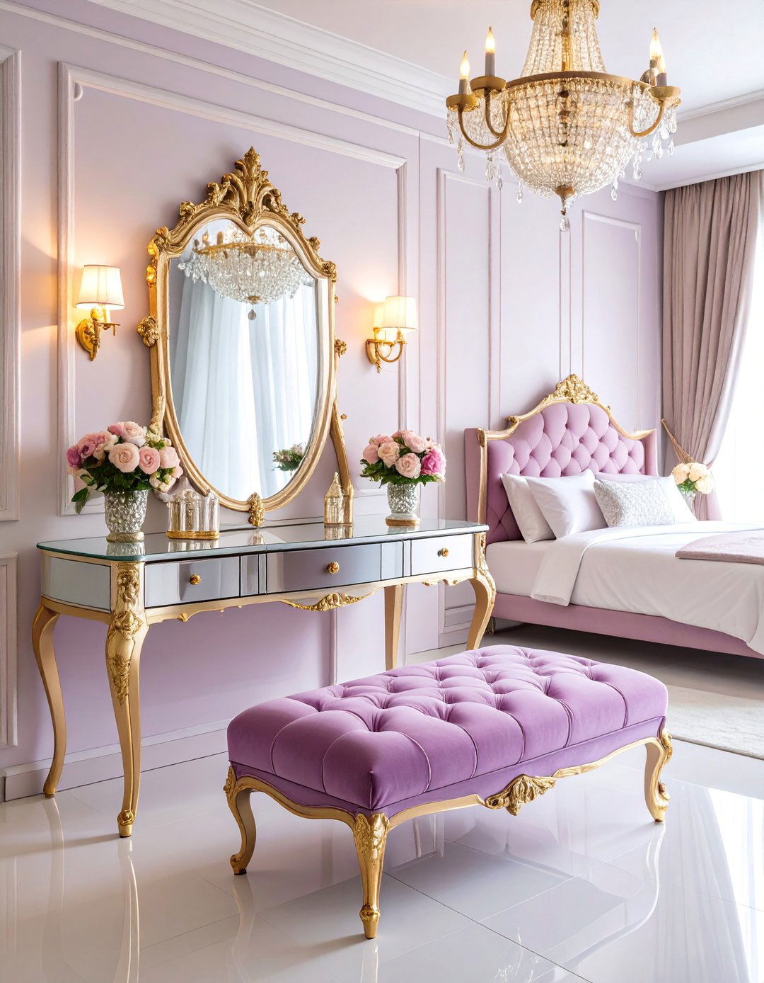 Luxury Mirrored Vanity with Crystal Accents - 25 Makeup Vanity Ideas