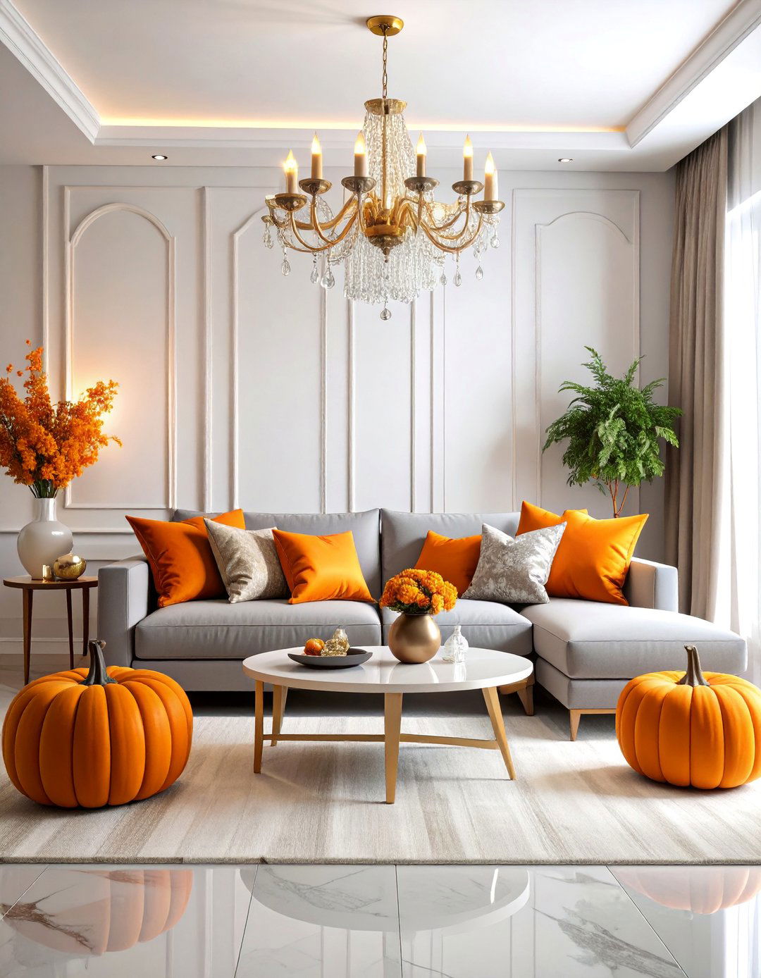 Luxury Orange Pumpkin and Platinum Grey High End Living Room - 25 Orange and Grey Living Room Ideas