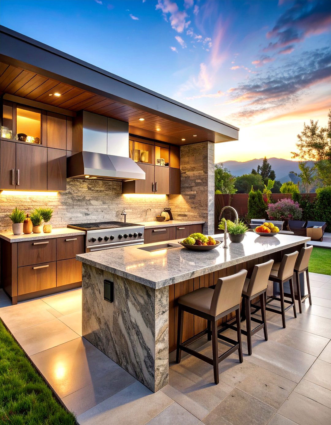 Luxury Outdoor Kitchen with Granite Countertops and Premium Finishes - 25 Outdoor Kitchen Designs