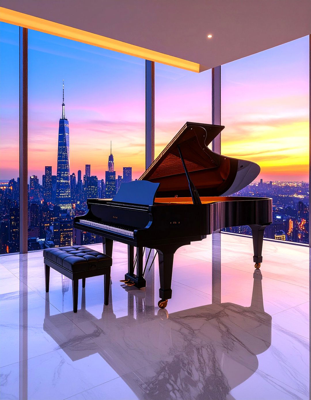 Luxury Penthouse Piano Room with City Views - 25 Piano Room Ideas