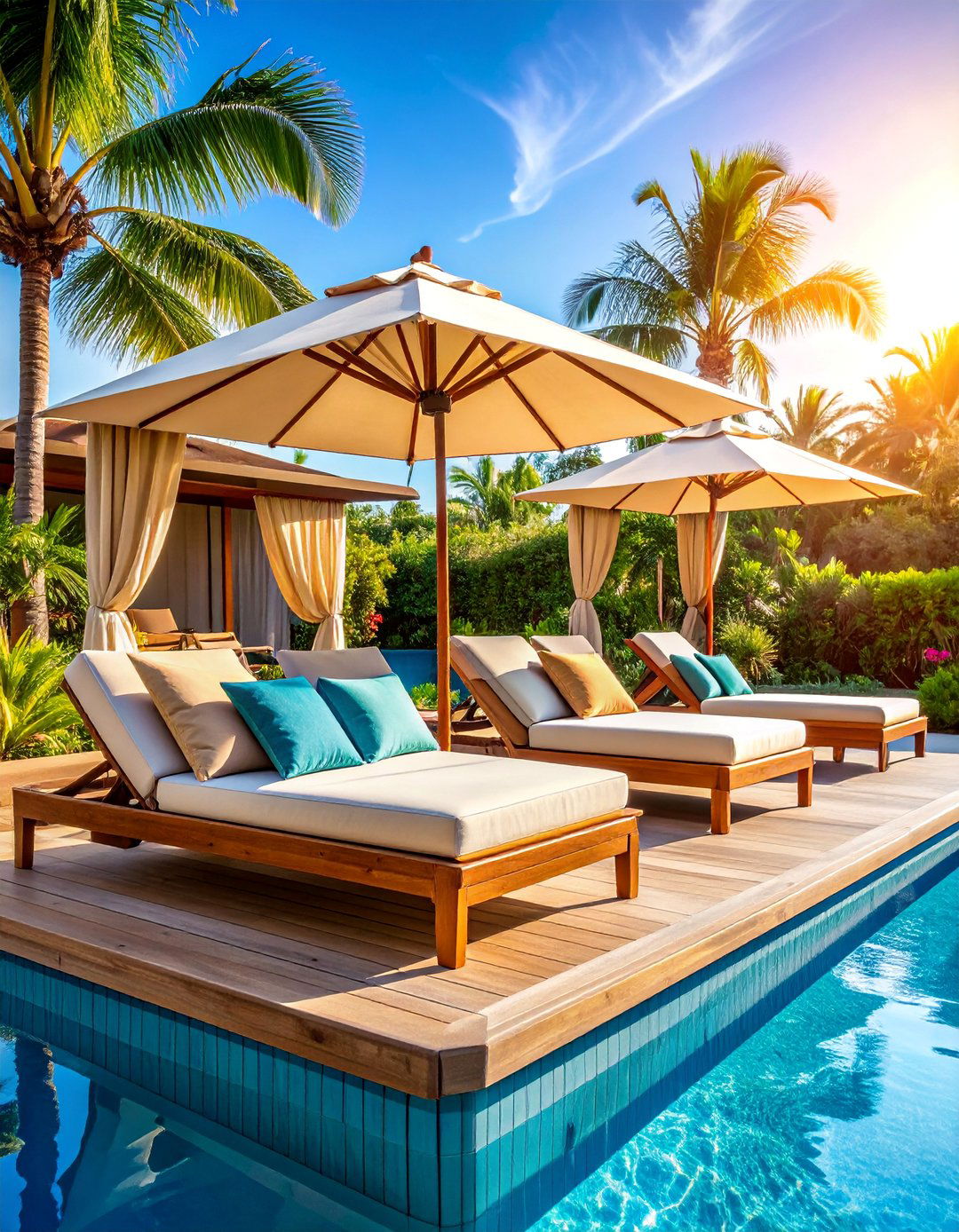 Luxury Pool Resort with Adjustable Canopy Loungers - 25 Pool Furniture Ideas