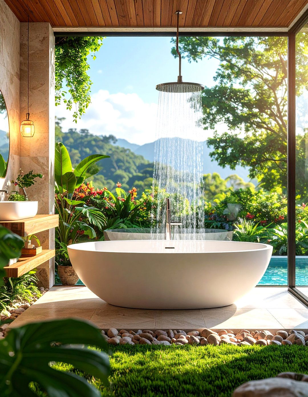 Luxury Resort Style Outdoor Indoor Connection - 25 Tub-shower Combo Ideas