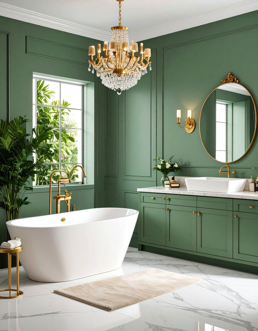 Luxury Sage Green Bathroom with Cream Marble and Gold Accents - 25 Sage Green and Cream Bathroom Ideas