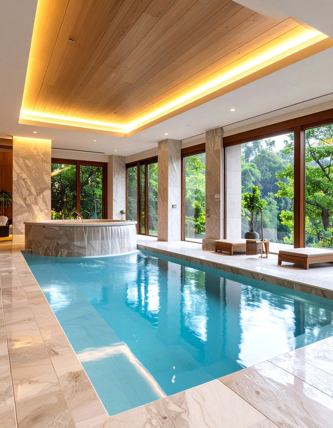 Luxury Spa Indoor Pool with Integrated Hot Tub - 25 Indoor Pool Ideas