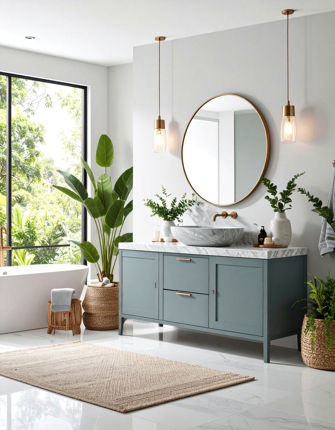 Luxury Spa Inspired Moonstone Grey Vanity with Natural Stone - 25 Grey Bathroom Vanity Design Ideas