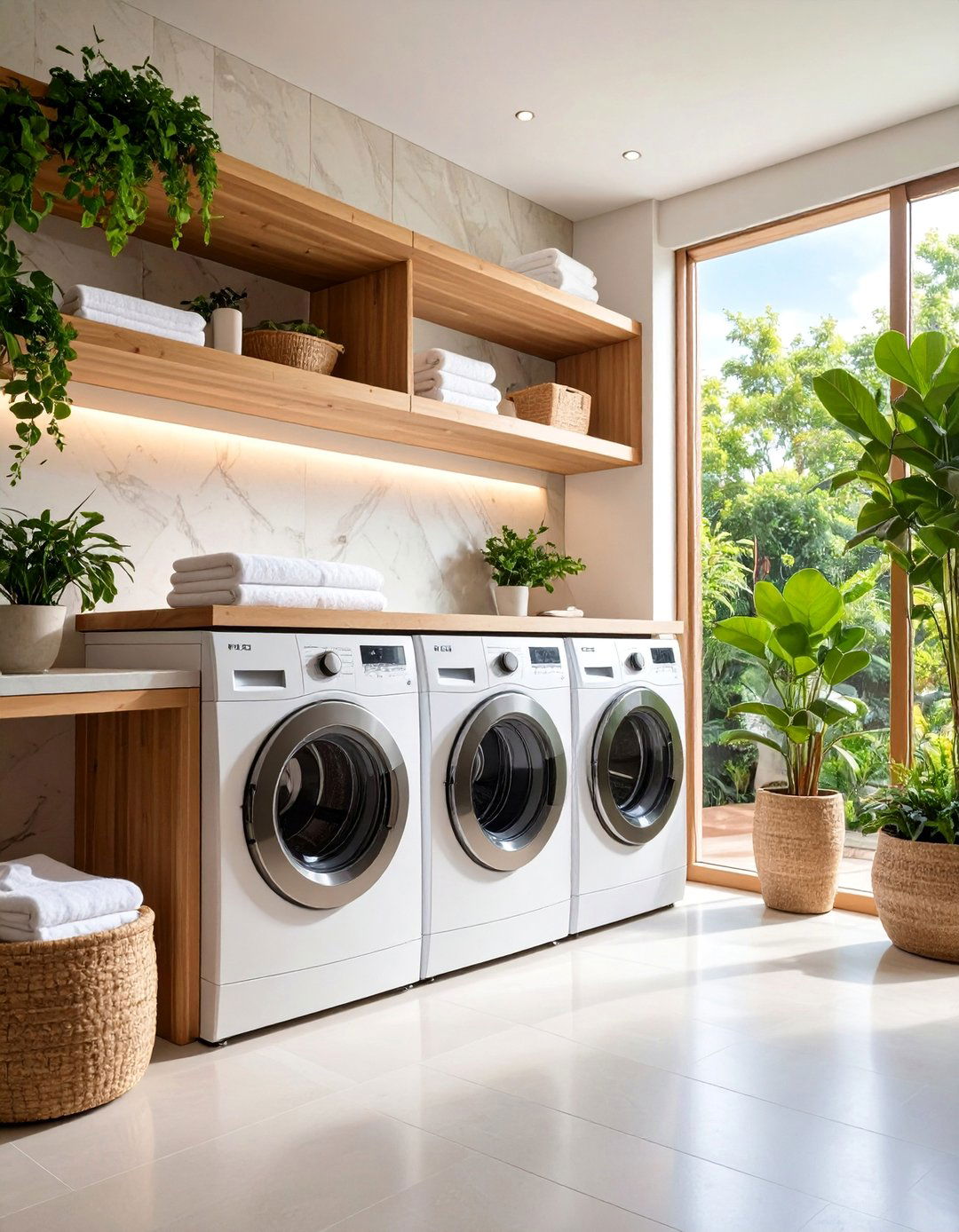 Luxury Spa Inspired Stackable Laundry Sanctuary - 25 Stackable Laundry Room Ideas