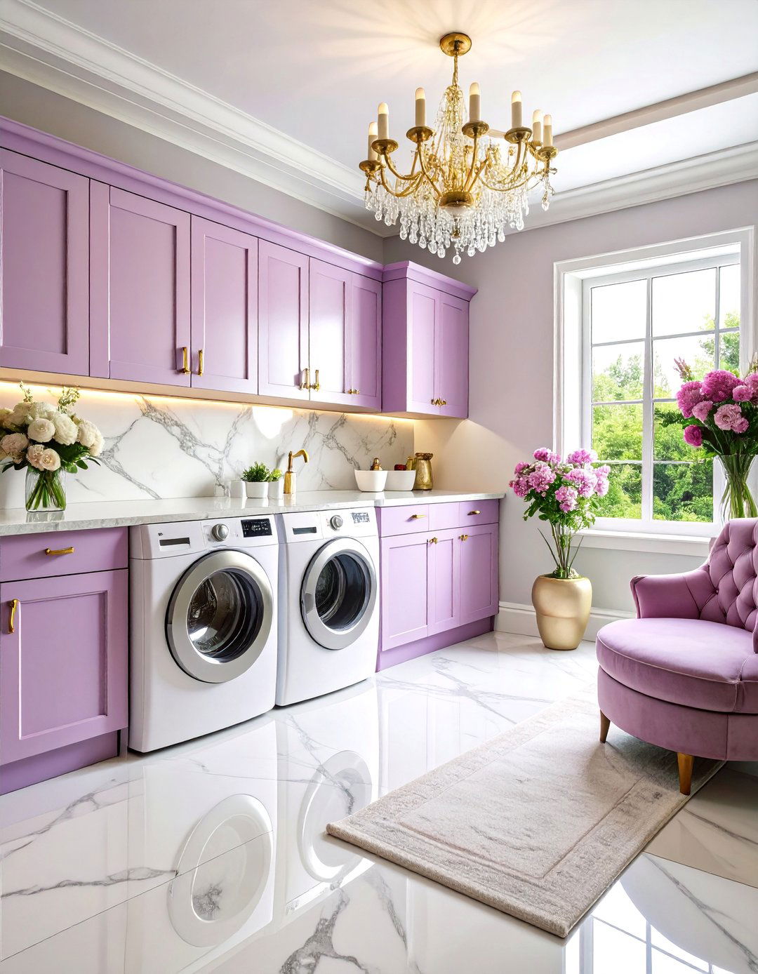 Luxury Spa Like White Laundry Room with Marble Details - 25 White Laundry Room Ideas