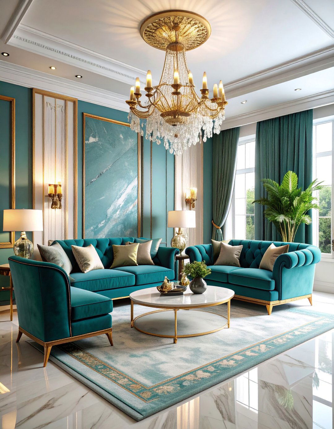 Luxury Sunken Living Room with Velvet Upholstery - 25 Sunken Living Room Ideas