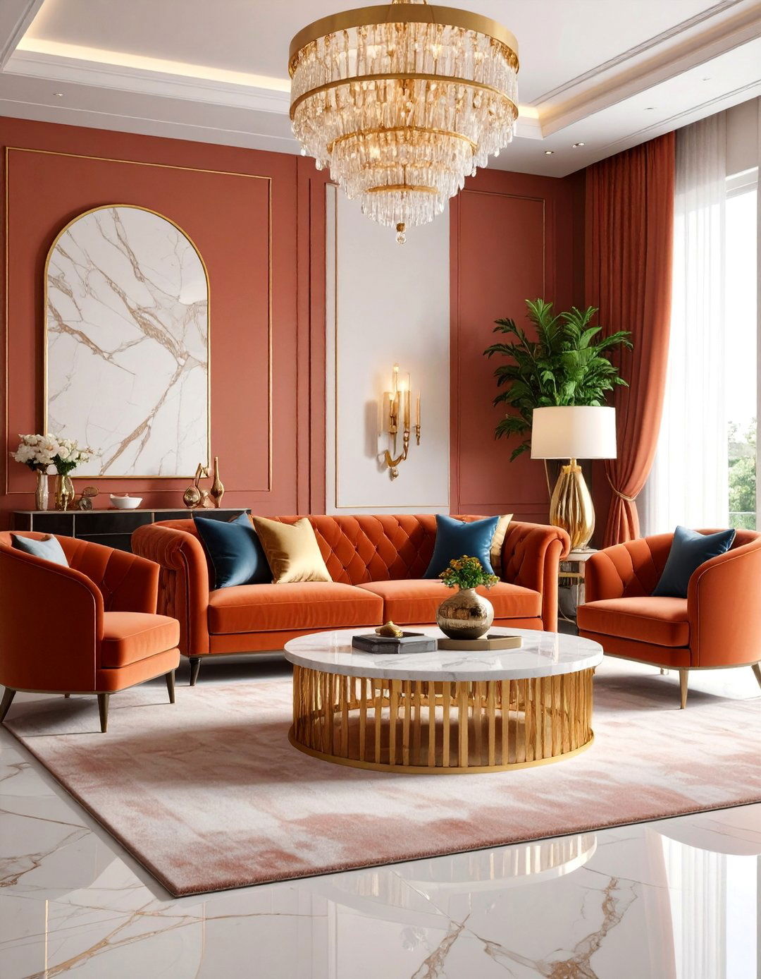 Luxury Terracotta and Marble Living Space - 25 terracotta living room ideas