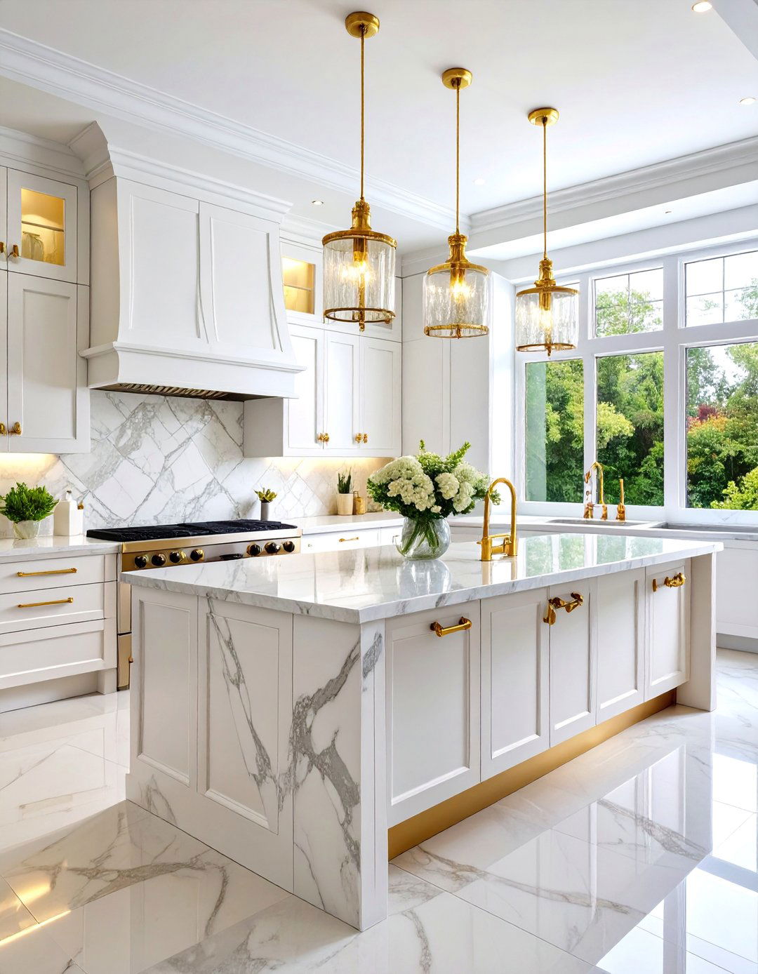 Luxury U Shaped Kitchen with Marble Surfaces - 25 U Shaped Kitchen Ideas