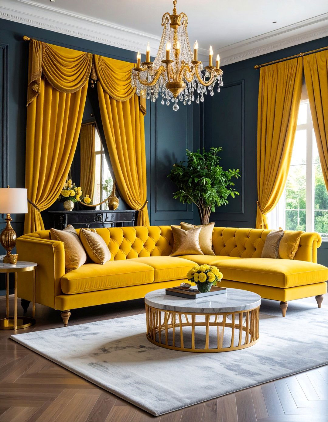 Luxury Velvet Grey and Yellow Living Room - 25 Grey and Yellow Living Room Ideas