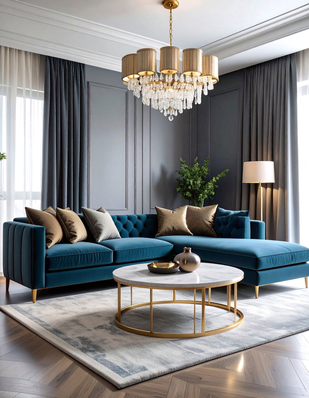 Luxury Velvet Living Room with Metallic Accents - 25 living room grey walls black trim