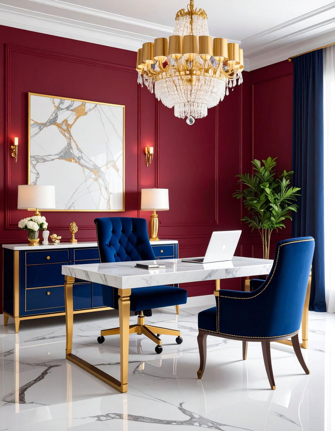 Luxury Velvet and Marble Office - 25 Home Office Ideas for Her