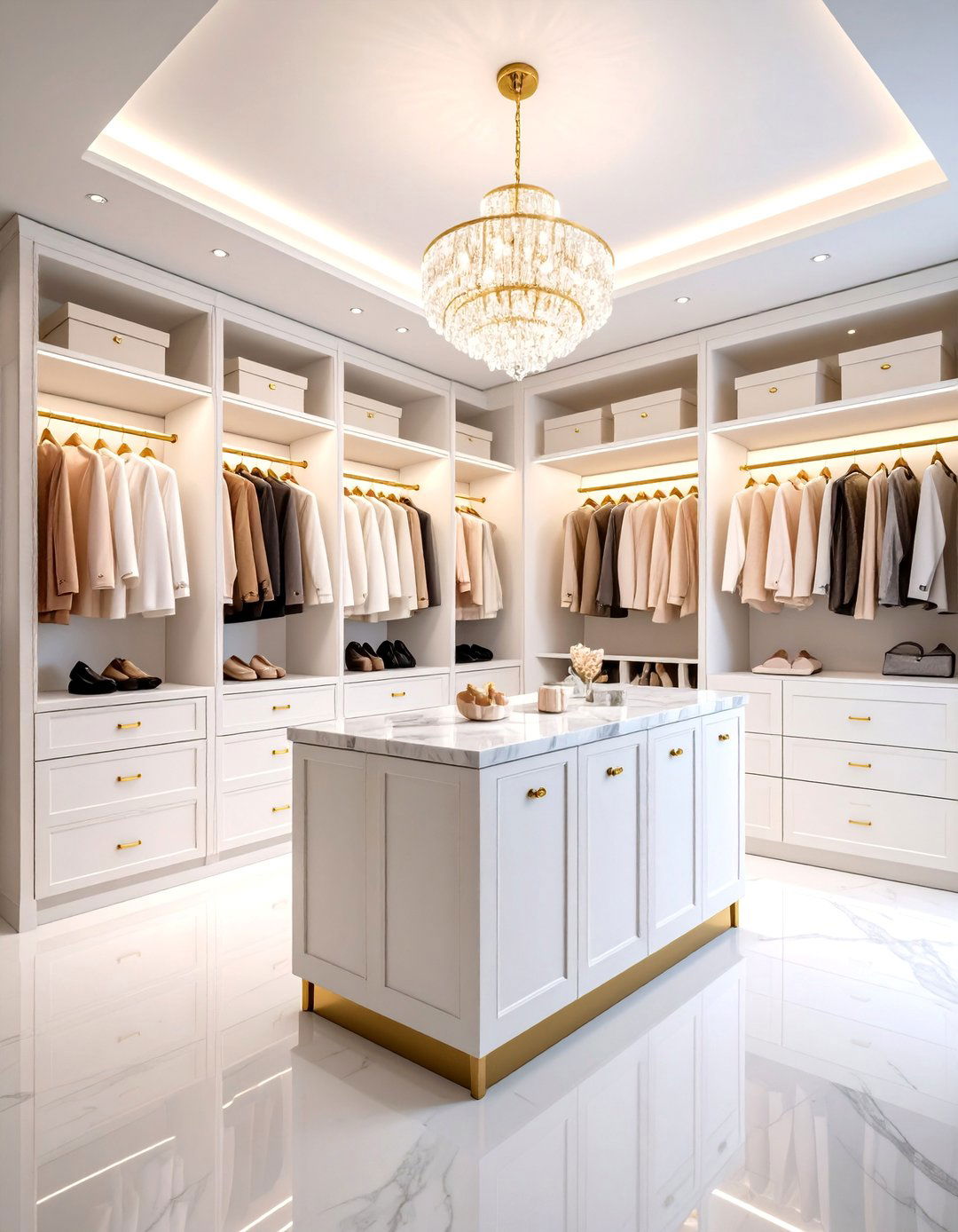 Luxury Walk In Dressing Room with Marble Island - 25 Dressing Room Ideas