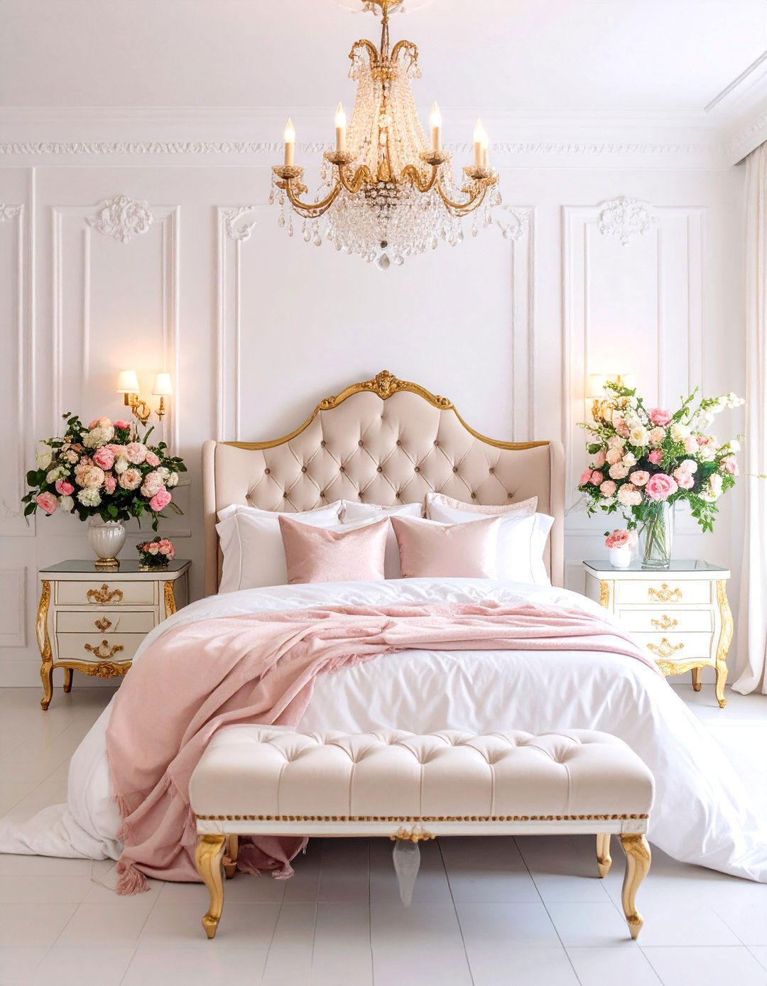 Luxury White Bedroom with Silk and Velvet Textures - 25 White and Cream Bedroom Ideas