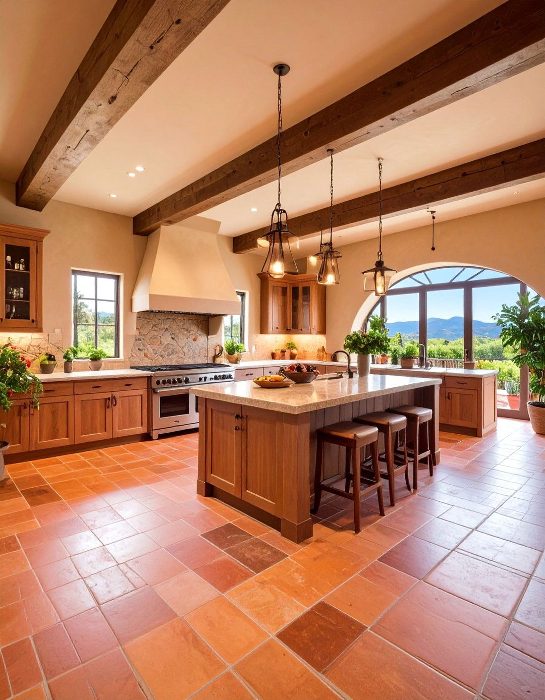 Luxury Wine Country Terracotta Kitchen Floor with Barrel Ceiling - 25 Terracotta Kitchen Floor Ideas