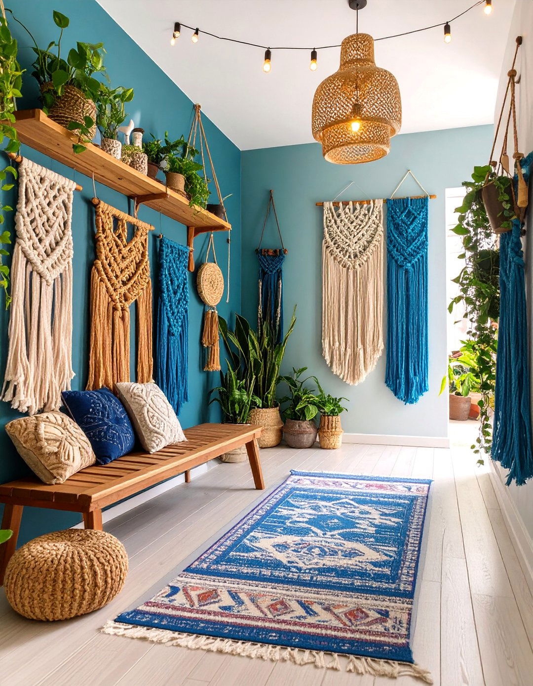 Macrame Gallery Wall Boho Hallway Design - 25 Boho Hallway Ideas