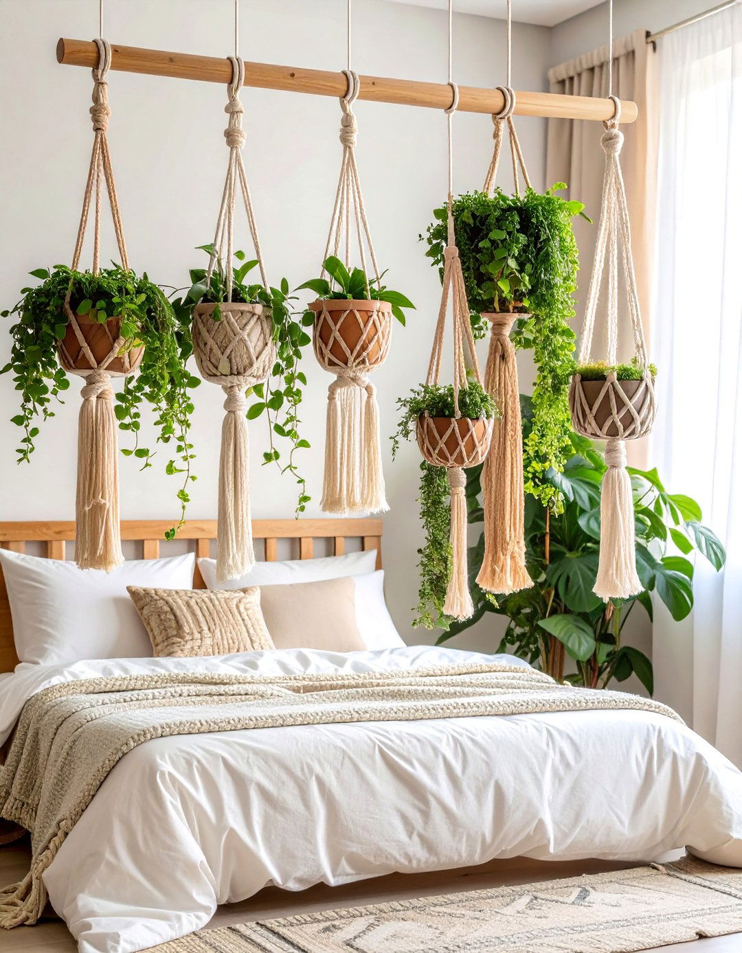 Macrame Hanging Plant Cascade - 25 Indoor Plant Wall Ideas