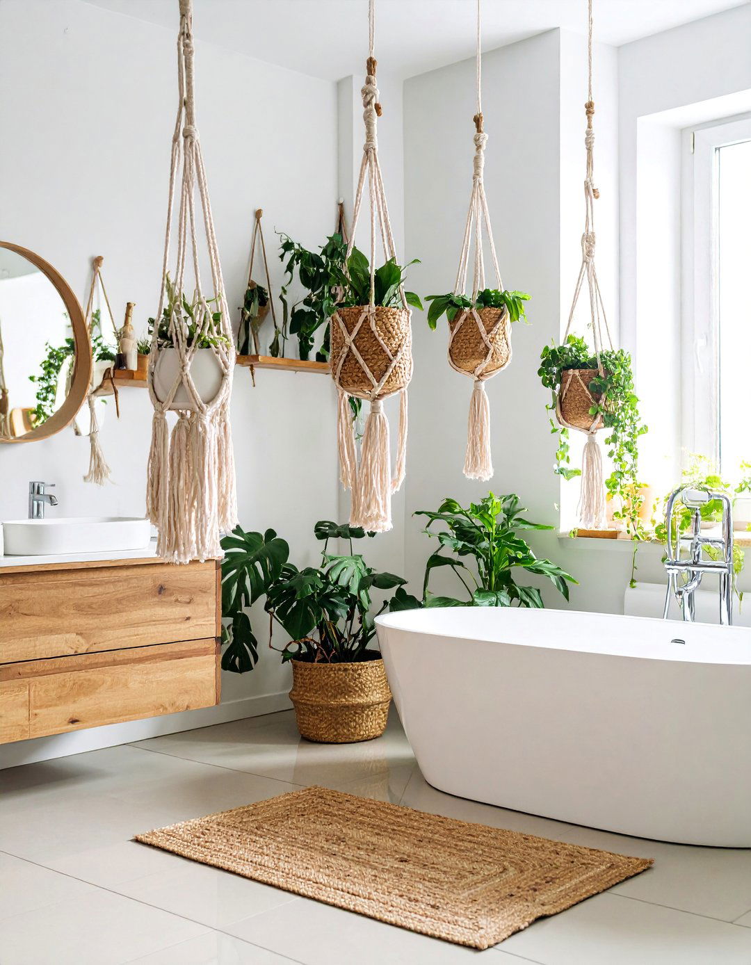 Macrame Hanging Planter Shelves - 25 Over Toilet Storage Ideas