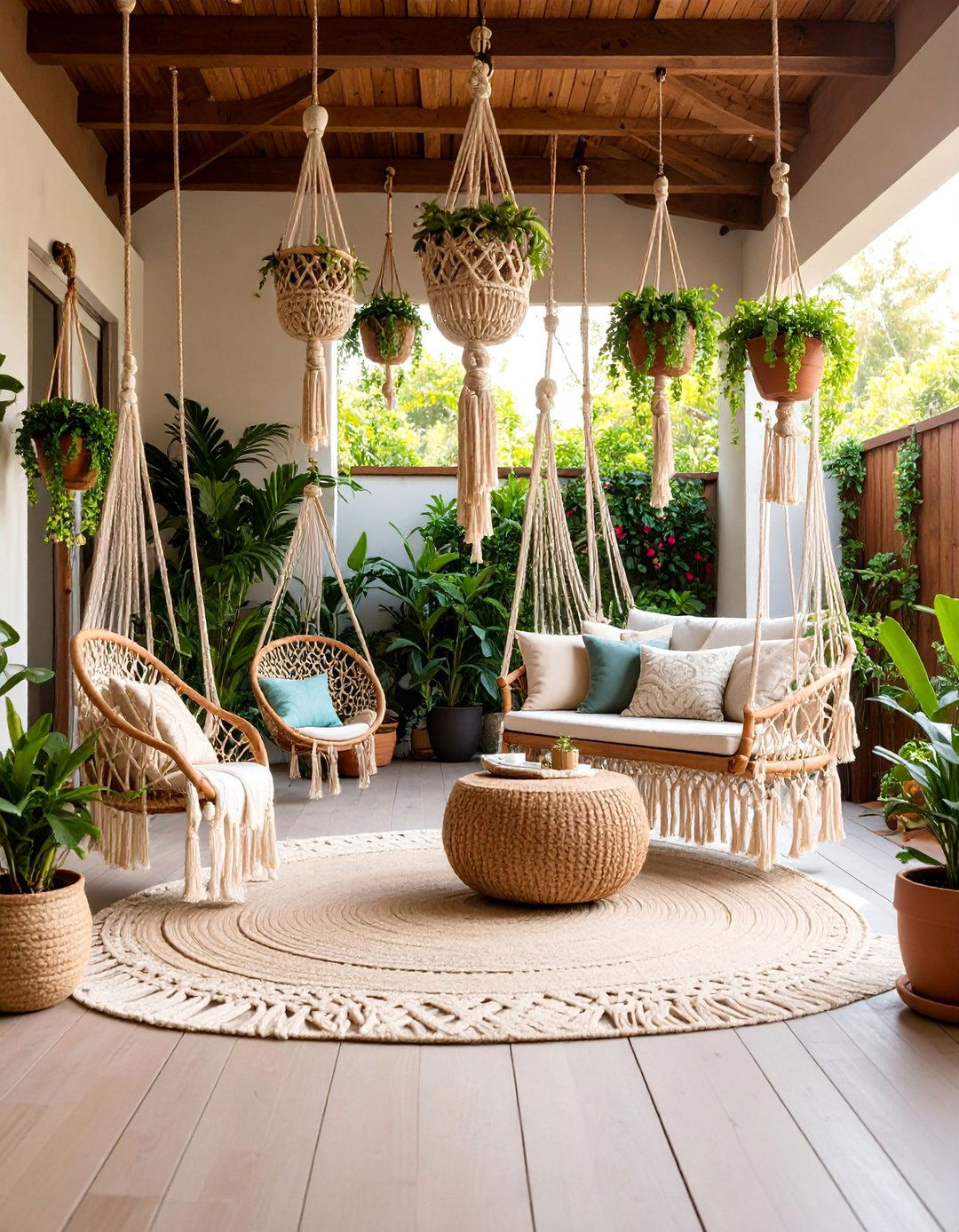 Macrame Paradise Boho Patio with Hanging Gardens - 25 Boho Patio Ideas